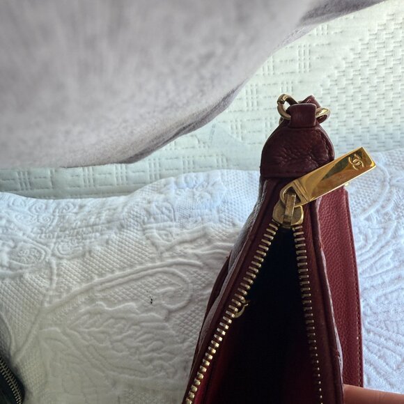 Chanel Burgundy Quilted Mini Bag in Caviar Leather w/ Gold Hardware - Picture 9 of 11